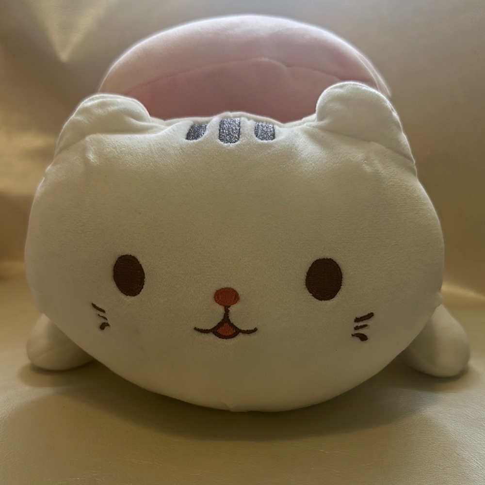Adorable White and Pink Plush Cat Toy